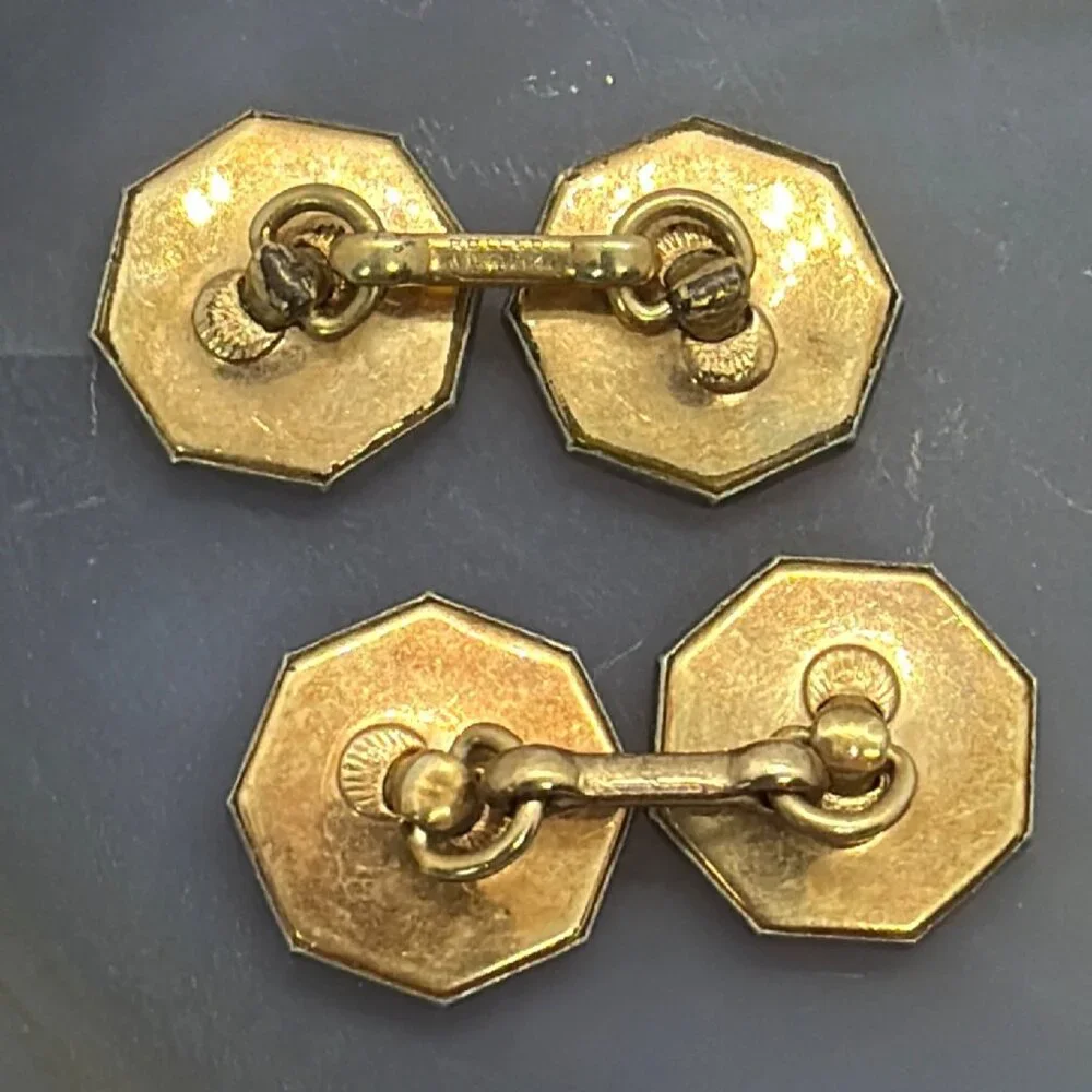 Vintage Art Deco Mother of Pearl Rolled Gold Plate Tuxedo Double Sided Cufflinks - Picture 3 of 14